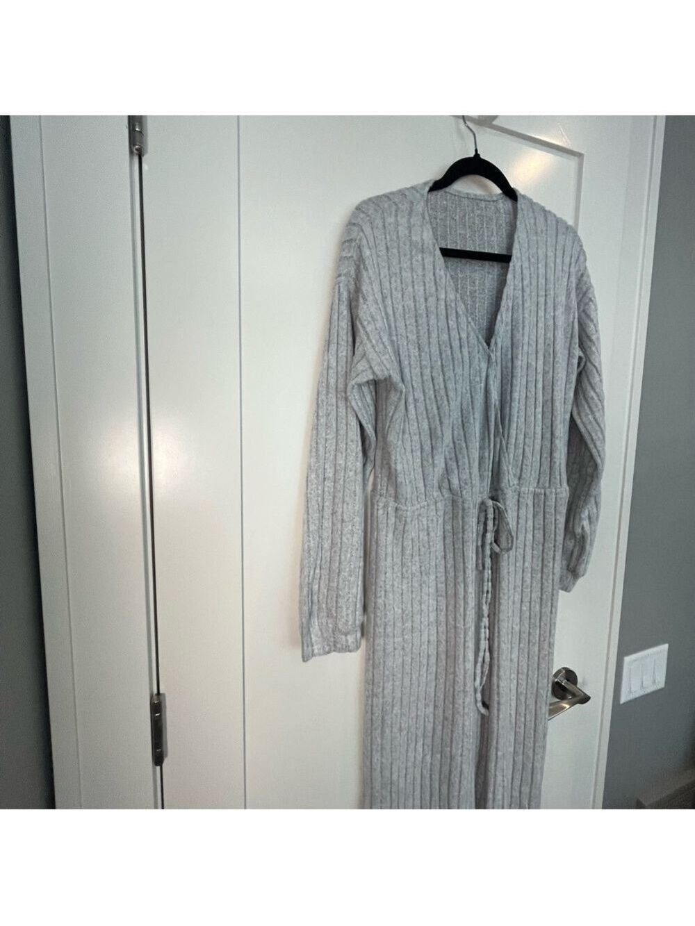 Silver Mist Ribbed Drawstring Jumpsuit - Picture 2 of 11